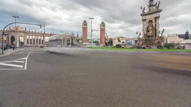 Timelapse Hiperlapso Placa Despanya Plaza España Con Torres Venecianas Museo — Vídeos de Stock
