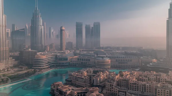 Widok Lotu Ptaka Poranna Mgła Obejmowała Dubai International Financial Centre — Zdjęcie stockowe
