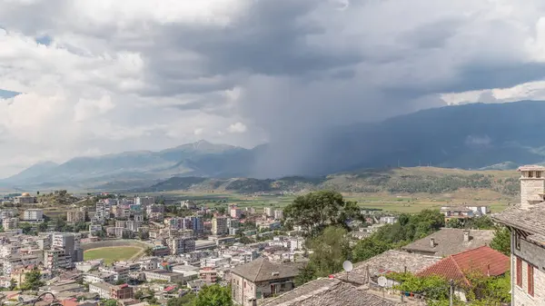 Panorama Met Gjirokastra Stad Vanaf Het Uitkijkpunt Met Veel Typische — Stockfoto