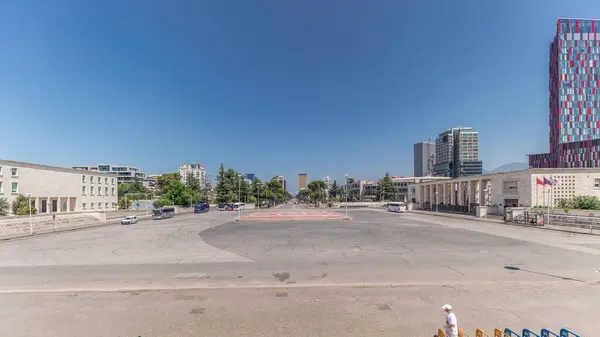 Panorama Showing Traffic Deshmoret Kombit Boulevard Tirana Timelapse Main Street — Stock Photo, Image