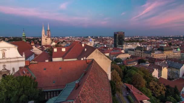 Kaptol Catholic Cathedral Day Night Transition Timelapse Center Zagreb Croatia — Stock video