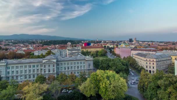 Panorama Del Centro Ciudad Día Noche Transición Timelapse Disparar Desde — Vídeo de stock