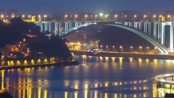 Ciudad Oporto Gaia Noche Noche Transición Por Río Duero Timelapse — Vídeo de stock