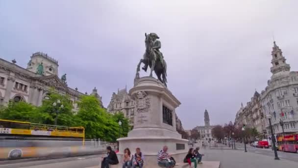 Liberdade Square Monument King Peter Porto City Hall Timelapse Hyperlapse — Stok video