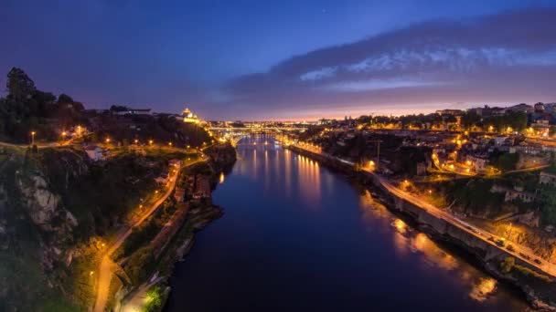 Day Night Transition Aerial View Historic City Porto Portugal Timelapse — Video Stock