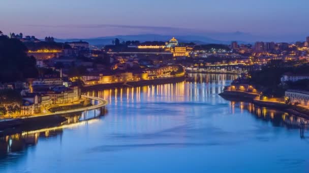Luftaufnahme Vor Sonnenaufgang Der Symbolträchtigsten Stelle Des Douro Flusses Zeitraffer — Stockvideo