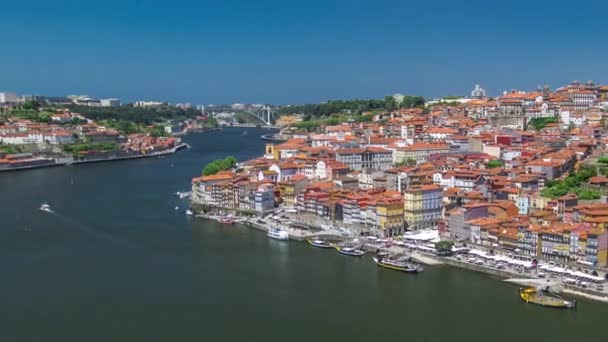 Aerial Panoramic View Red Roofs Historic City Porto Portugal Dom — Stockvideo