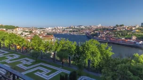 Порту Португалия Панорамный Вид Старого Города Реку Доуро Высоты Птичьего — стоковое видео