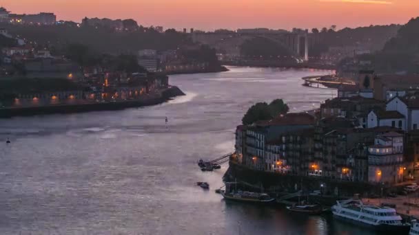 День Ночь Переходный Вид Моста Дом Луис Исторический Город Порту — стоковое видео