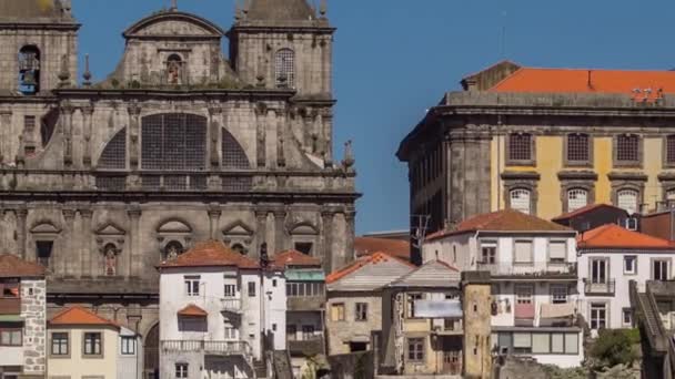 Обзор Старого Города Порту Исторических Зданий Timelapse Centro Portgues Fotografia — стоковое видео