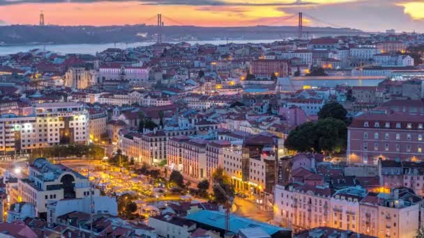 Λισαβόνα Μετά Ηλιοβασίλεμα Εναέρια Πανοραμική Θέα Του Κέντρου Της Πόλης — Αρχείο Βίντεο