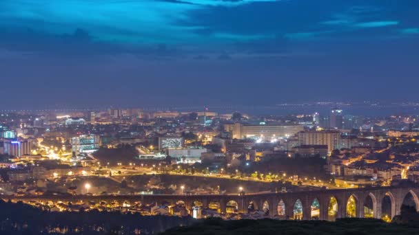 Vista Panorámica Del Amanecer Sobre Lisboa Almada Desde Mirador Monsanto — Vídeos de Stock