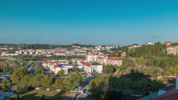 Vacker Stadsbild Översikt Över Leiria Tidigt Morgonen Portugal Antenn Ovanifrån — Stockvideo
