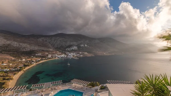Panorama Que Muestra Timelapse Aéreo Isla Amorgos Desde Arriba Con —  Fotos de Stock