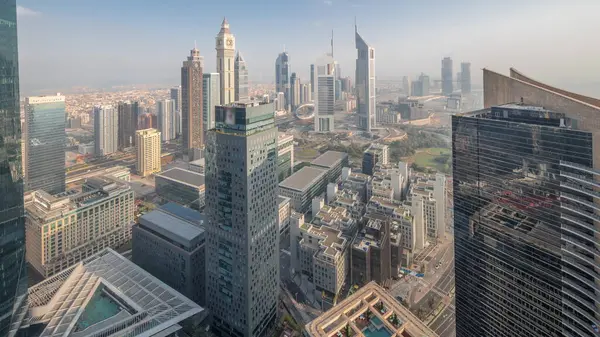 Panorama Futurystycznych Drapaczy Chmur Centrum Biznesowym Dzielnicy Finansowej Dubaju Sheikh — Zdjęcie stockowe