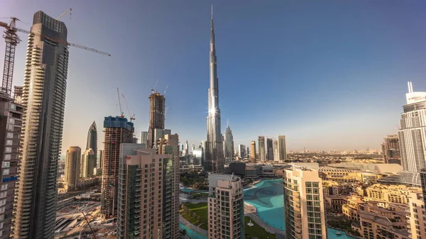 Dubai Céntrico Paisaje Urbano Con Rascacielos Más Altos Timelapse Panorámica — Foto de Stock