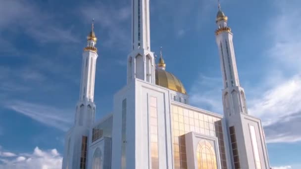 Zeitraffer Der Nur Gasyr Moschee Aktobe City Blauer Bewölkter Himmel — Stockvideo