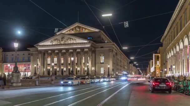 Teatro Nacional Múnich Teatro Nacional Plaza Max Joseph Noche Timelapse — Vídeo de stock