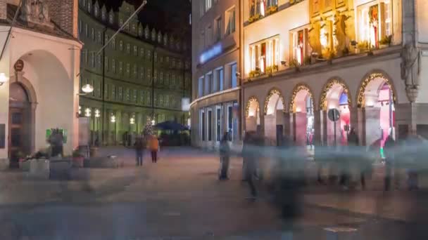 Kaufingerstrasse Shopping Street Pedestrian Zone Munich Downtown Marienplatz Night Timelapse — Stock Video