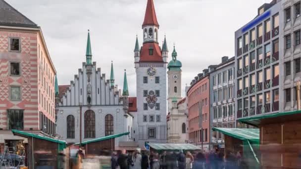 Marienplatz Old Munich Town Hall Altes Rathaus Talburg Gate Timelapse — Stock Video
