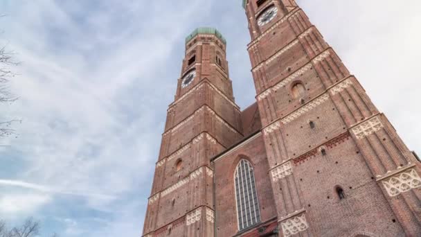 Frauenkirche Templom Külseje Épület Óváros Téren Münchenben Keresi Perspektíva Timelapse — Stock videók