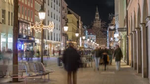 Historické Budovy Osvětlené Starém Městě Mnichov Posílání Strasse Noc Timelapse — Stock video