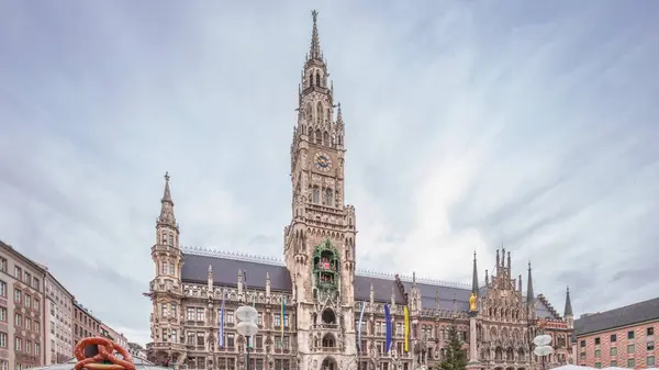 Marienplazt Old Town Square New Town Hall Timelapse Hyperlapse Neues — Stock Photo, Image
