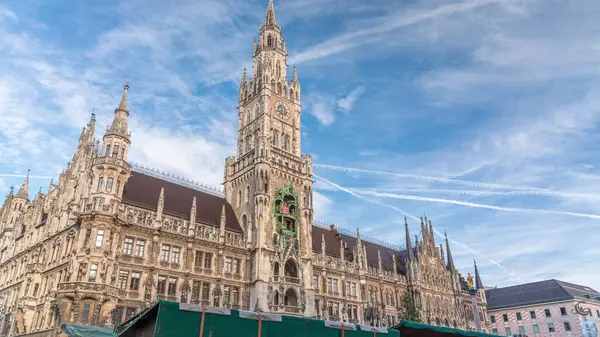 Marienplazt Old Town Square Town Hall Clock Tower Glockenspiel Timelapse — Stock Photo, Image