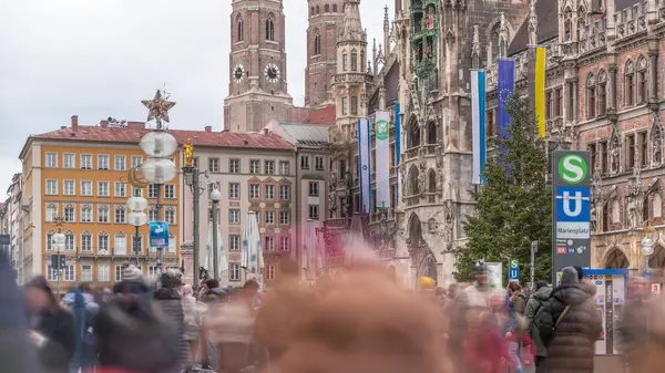 Marienplazt Old Town Square New Town Hall Timelapse Neues Rathaus — Stock Photo, Image