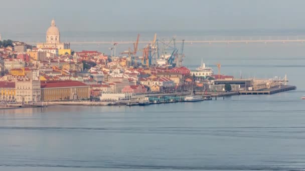 Panorama Des Historischen Zentrums Von Lissabon Terreiro Paco Aus Der — Stockvideo