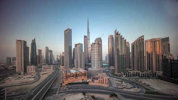 Luchtfoto Van Dubai Downtown Skyline Met Vele Torens Timelapse Panorama — Stockfoto