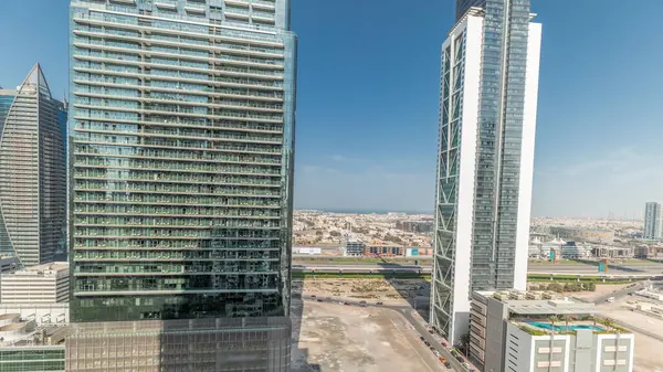 Panorama Visar Flygfoto Över Dubai Downtown Och Business Bay Skyline — Stockfoto