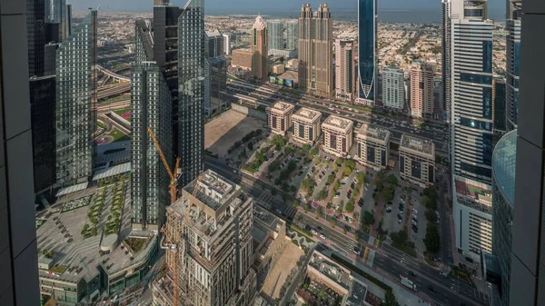 High Rise Buildings Sheikh Zayed Road Dubai Aerial Morning Panoramic — Stock Photo, Image