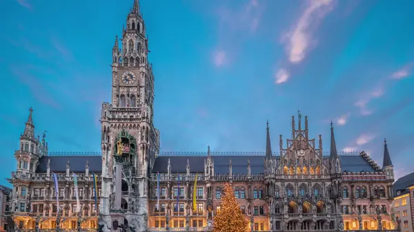 Marienplazt Old Town Square New Town Hall Timelapse Hyperlapse Neues — Stock Photo, Image