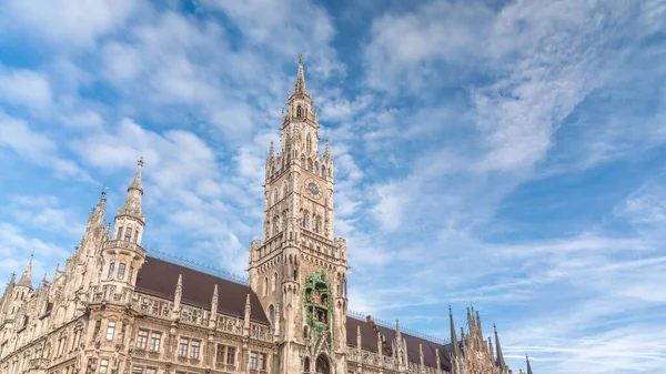 Marienplazt Old Town Square Town Hall Clock Tower Glockenspiel Timelapse — Stock Photo, Image