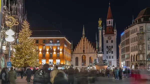 Marienplatz Old Munich Town Hall Altes Rathaus Talburg Gate Night — Stock Photo, Image