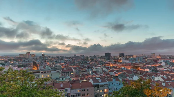 Πανόραμα Δείχνει Εναέρια Άποψη Του Κέντρου Της Λισαβόνας Μέρα Νύχτα — Φωτογραφία Αρχείου