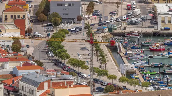 Вид Воздуха Гавань Центр Города Сетубале Португалия Красные Крыши Набережная — стоковое фото