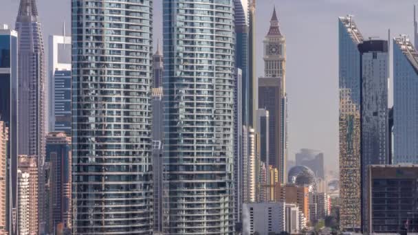 Дубайський Міжнародний Фінансовий Окружний Аеродинамічний Часовий Пояс Хмарочоси Готелями Музеєм — стокове відео