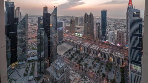 Πολυώροφα Κτίρια Στην Οδό Sheikh Zayed Στο Ντουμπάι Εναέρια Μέρα — Αρχείο Βίντεο