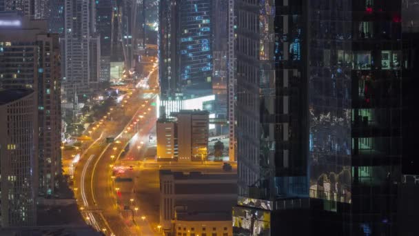 Luchtfoto Van Bovenaf Naar Een Drukke Kruising Dubai Gedurende Hele — Stockvideo