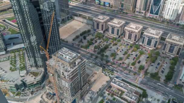 Строительная Площадка Кранами Зданиями Шейх Заид Роуд Дубае Оаэ Небоскрёбы — стоковое видео
