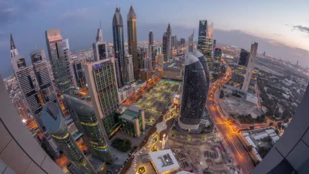 Skyline Panorama High Rise Buildings Sheikh Zayed Road Dubai Aerial — Stock Video
