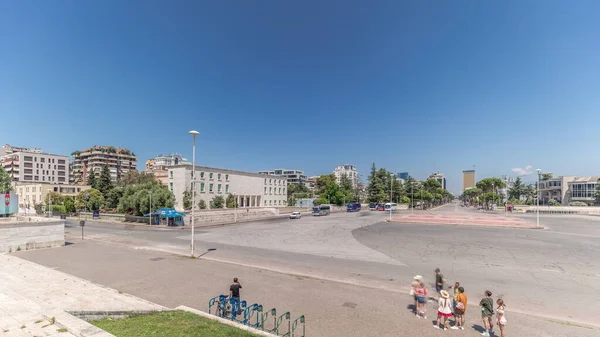 Panorama Showing Traffic Deshmoret Kombit Boulevard Tirana Timelapse Main Street — Stock Photo, Image