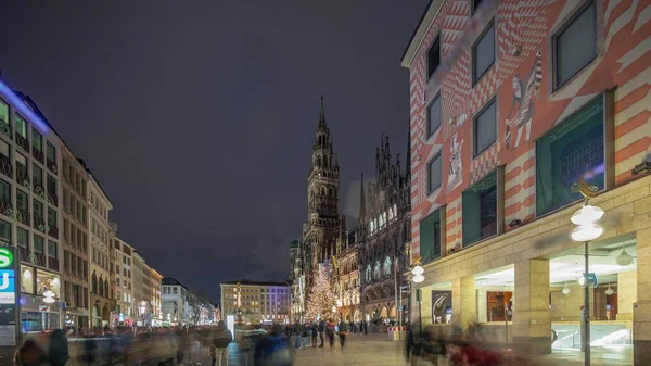 Marienplazt Old Town Square New Town Hall Night Timelapse Hyperlapse — Stock Photo, Image
