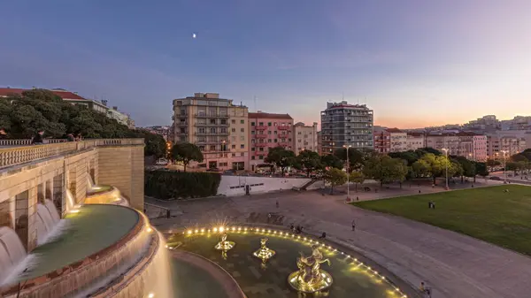 Panorama Showing Lawn Alameda Dom Afonso Henriques Colorful Buildings Illuminated — Stock Photo, Image