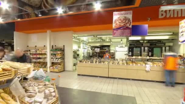 Duży Supermarket Wydziałem Piekarniczym Centrum Handlowym Timelapse Hiperlapse Wiele Rodzajów — Wideo stockowe