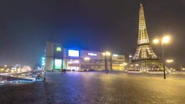 Вид Паризьку Ейфелеву Вежу Над Нічним Перехрестям Ейфелева Вежа Одна — стокове відео