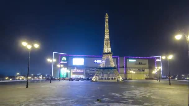 Paryż Wieża Eiffla Widok Góry Zima Noc Timelapse Hiperlapse Wieża — Wideo stockowe