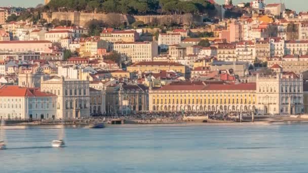 Plac Handlowy Powietrznym Timelapse Tłumu Castle Hill Alfama Dzielnicy Lizbony — Wideo stockowe